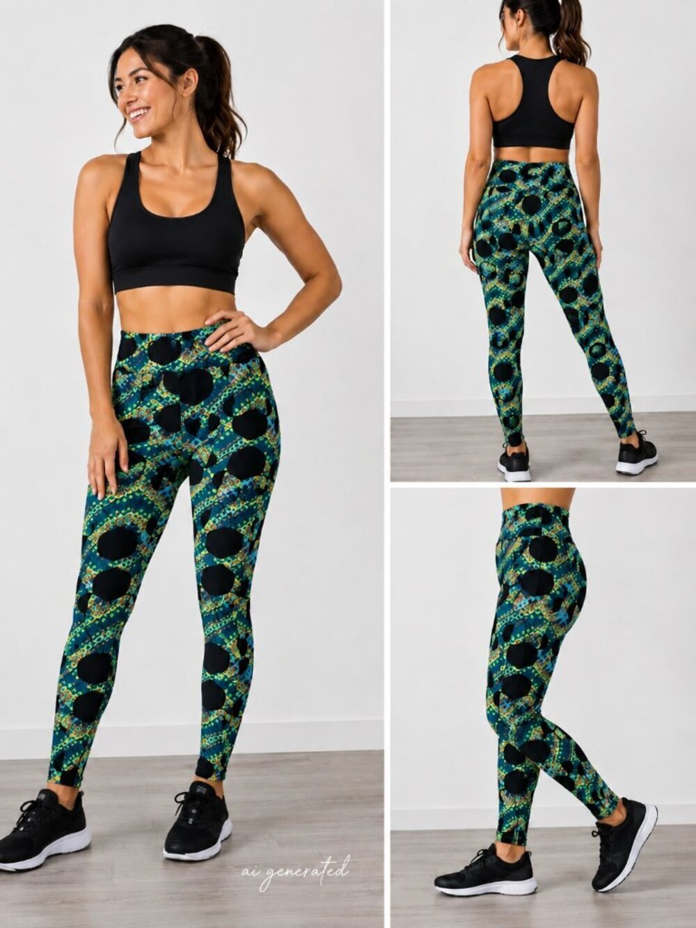 NWOT LuLaRoe Peacock Feather Geometric Print Leggings OS Fit Approx M Green Blue